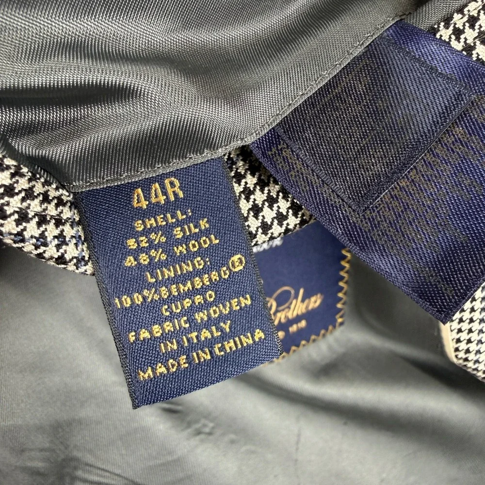 Brooks Brothers Blazer Mens 44R Grey Silk Wool Madison Houndstooth E. Thomas